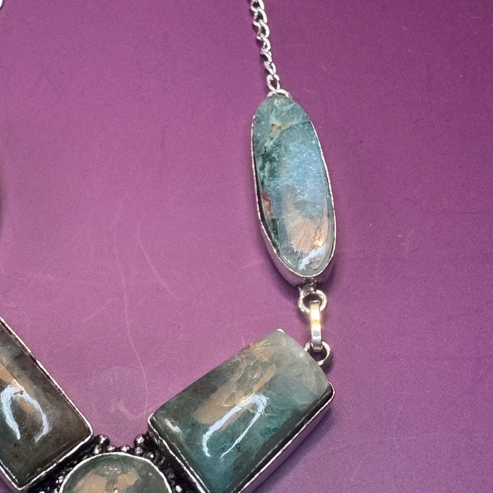Blue Apatite 925 Silver Plated Necklace 16" - Picture 5 of 6